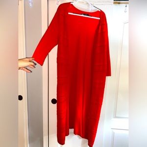 3/4 sleeve bright red/orange maxi cardigan
